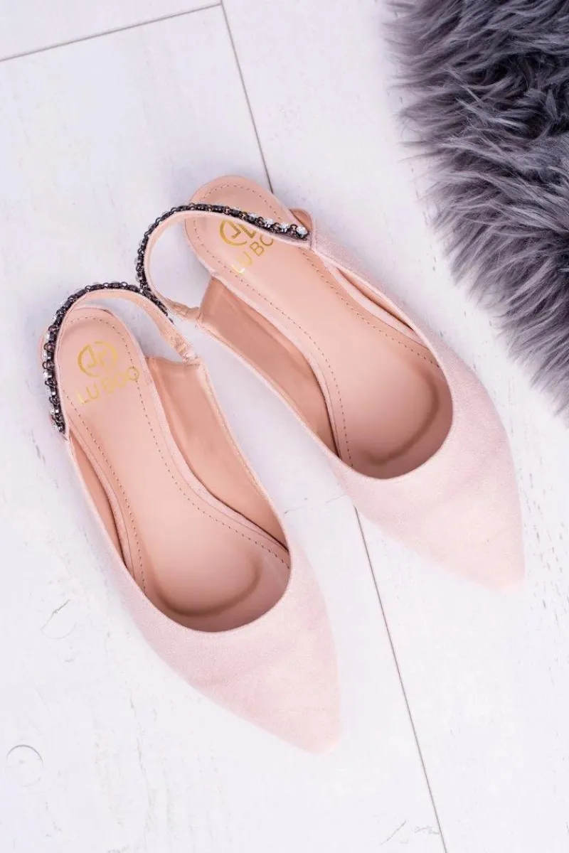 Online Lu Boo Różowe Zamszowe Balerinki w Szpic Cyrkonie Macron Damskie Baleriny Klasyczne