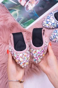 Baleriny Klasyczne>Boto Lu Boo Różowe Zamszowe Balerinki na Gumce Kamienie Even