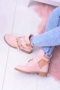 Botki Płaskie>Boto Lu Boo Różowe Zamszowe Botki Z Wycięciami Rock Girl