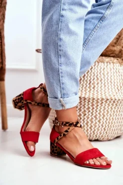 Sandały Na Obcasie>Boto Lu Boo Sandałki Czerwone Panterka Na Słupku Dora