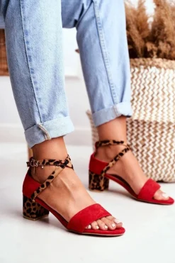 Sandały Na Obcasie>Boto Lu Boo Sandałki Czerwone Panterka Na Słupku Dora