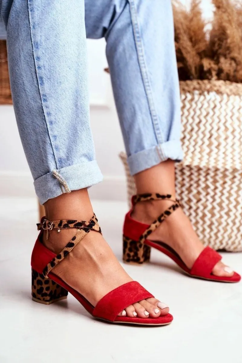 Sandały Na Obcasie>Boto Lu Boo Sandałki Czerwone Panterka Na Słupku Dora