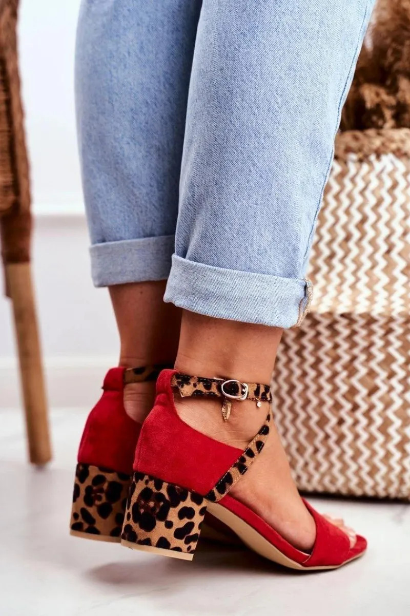 Sandały Na Obcasie>Boto Lu Boo Sandałki Czerwone Panterka Na Słupku Dora