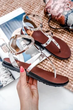 Sale Boto Lu Boo Srebrne Lustrzane Sandałki Rzymianki Japonki Lento