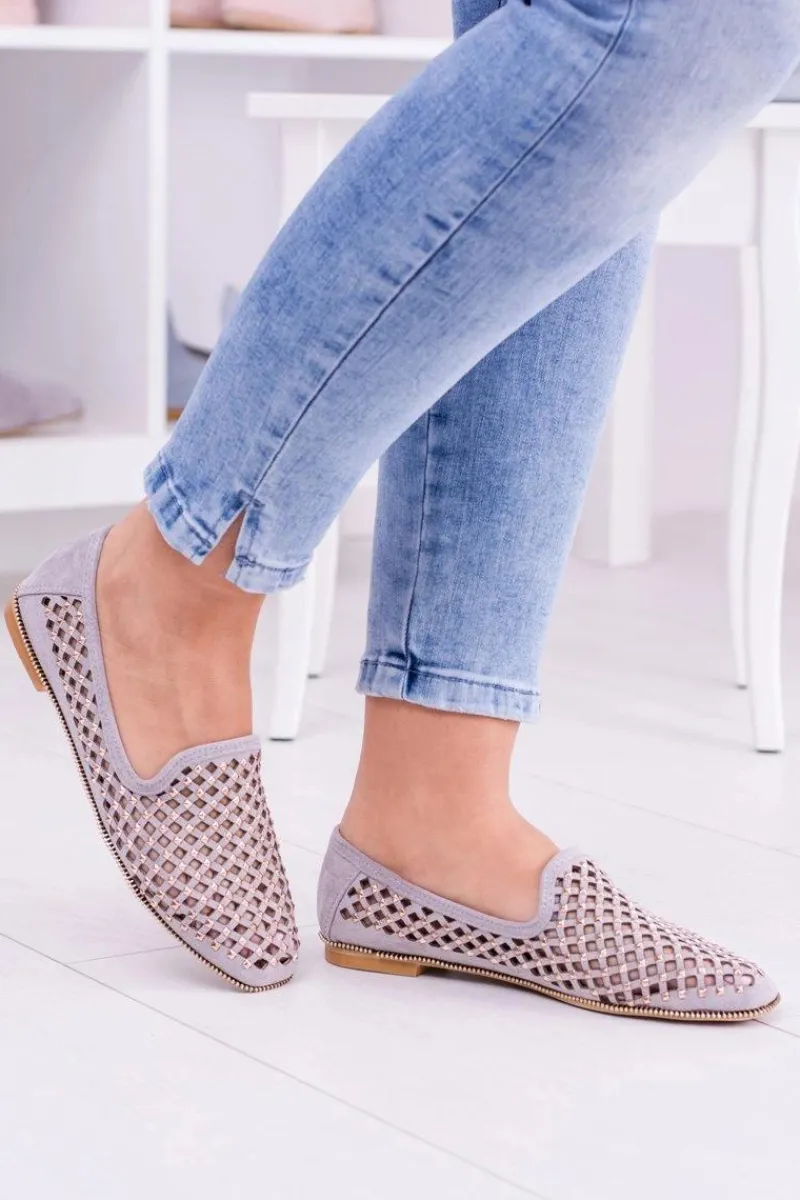 Sale Boto Lu Boo Szare Ażurowe Baleriny Lordsy Ćwieki Carmar