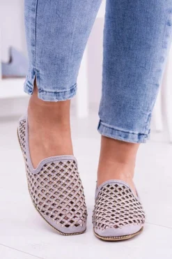 Sale Boto Lu Boo Szare Ażurowe Baleriny Lordsy Ćwieki Carmar