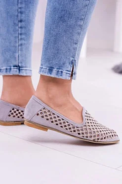 Sale Boto Lu Boo Szare Ażurowe Baleriny Lordsy Ćwieki Carmar