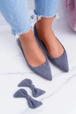 Clearance LU BOO Szare Balerinki Moments z Odpinaną Kokardą Damskie Baleriny Klasyczne