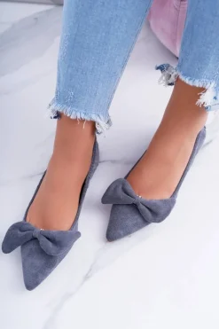 Clearance LU BOO Szare Balerinki Moments z Odpinaną Kokardą Damskie Baleriny Klasyczne