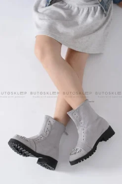 Hot Boto Lu Boo Szare Dziecięce Botki Za Kostkę z Cyrkoniami LittleCarrie
