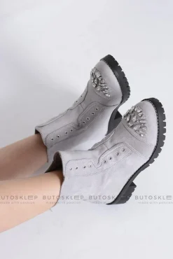 Hot Boto Lu Boo Szare Dziecięce Botki Za Kostkę z Cyrkoniami LittleCarrie