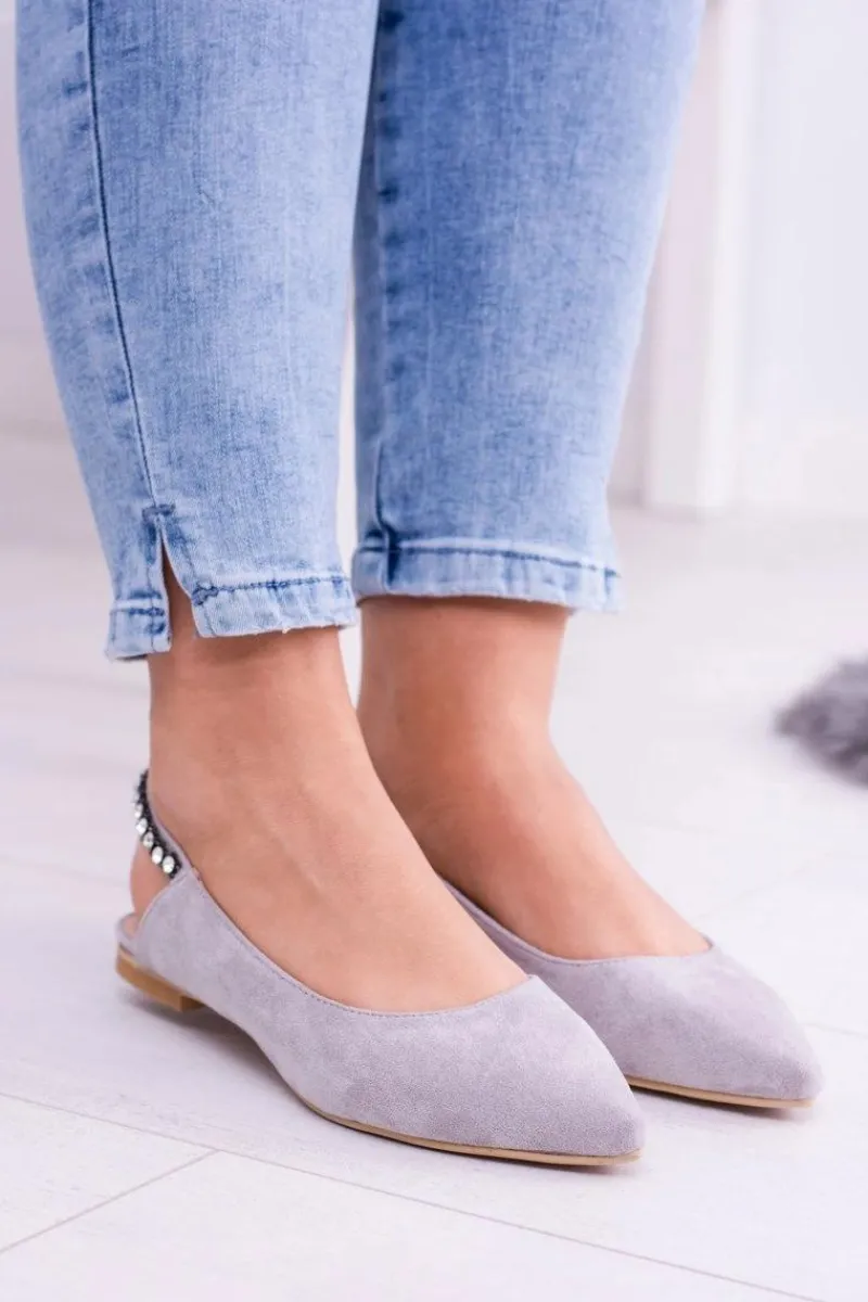 Baleriny Klasyczne>Boto Lu Boo Szare Zamszowe Balerinki w Szpic Cyrkonie Macron