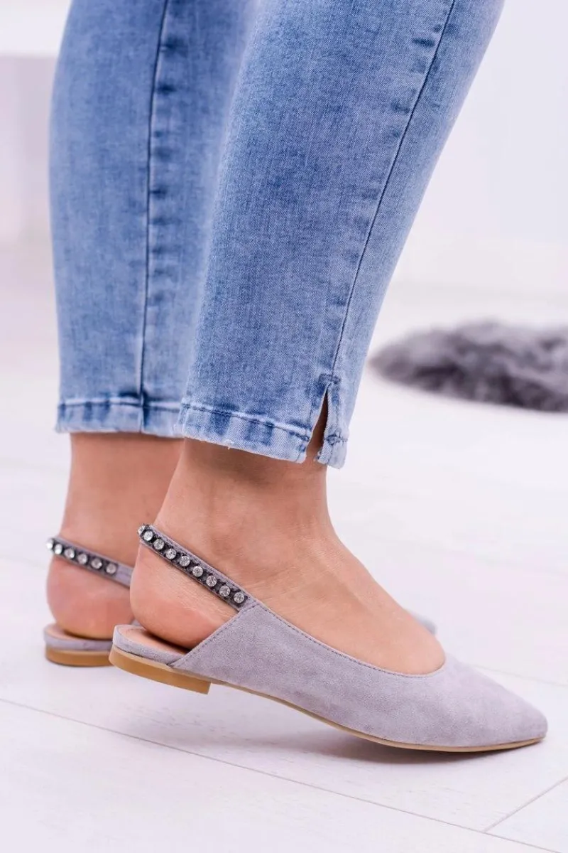 Baleriny Klasyczne>Boto Lu Boo Szare Zamszowe Balerinki w Szpic Cyrkonie Macron