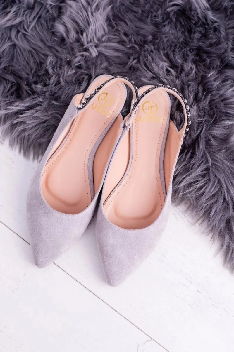 Baleriny Klasyczne>Boto Lu Boo Szare Zamszowe Balerinki w Szpic Cyrkonie Macron