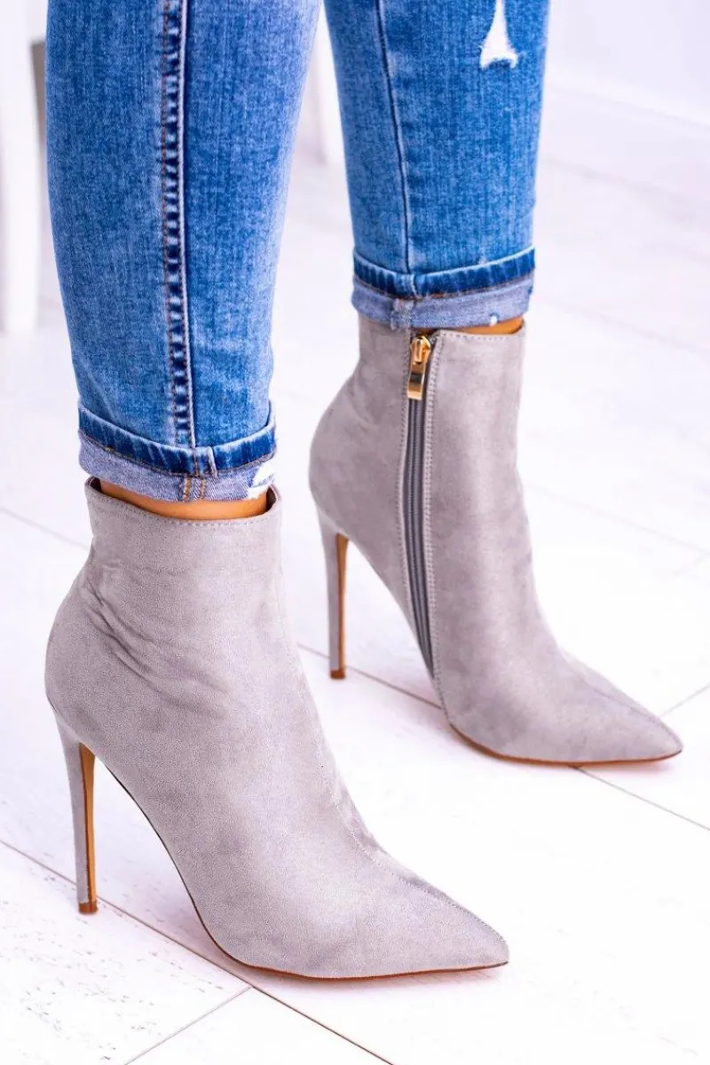 Best Boto Lu Boo Szare Zamszowe Botki na Szpilce Veneci