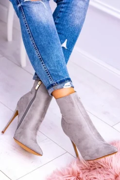 Best Boto Lu Boo Szare Zamszowe Botki na Szpilce Veneci