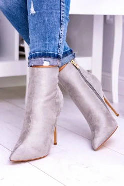 Best Boto Lu Boo Szare Zamszowe Botki na Szpilce Veneci