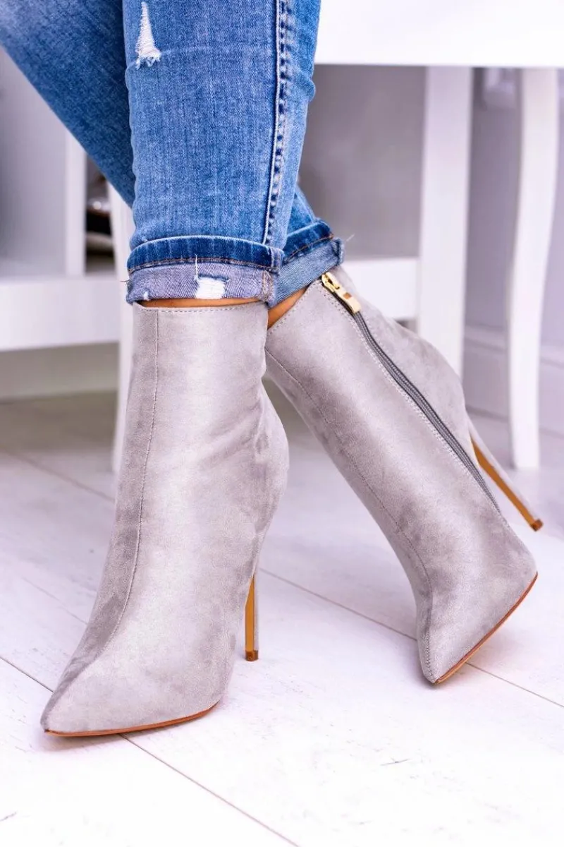 Best Boto Lu Boo Szare Zamszowe Botki na Szpilce Veneci