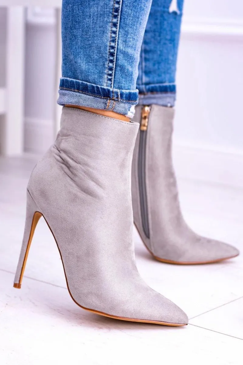 Best Boto Lu Boo Szare Zamszowe Botki na Szpilce Veneci