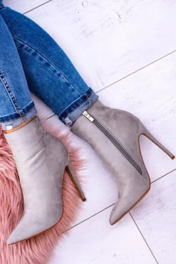 Best Boto Lu Boo Szare Zamszowe Botki na Szpilce Veneci