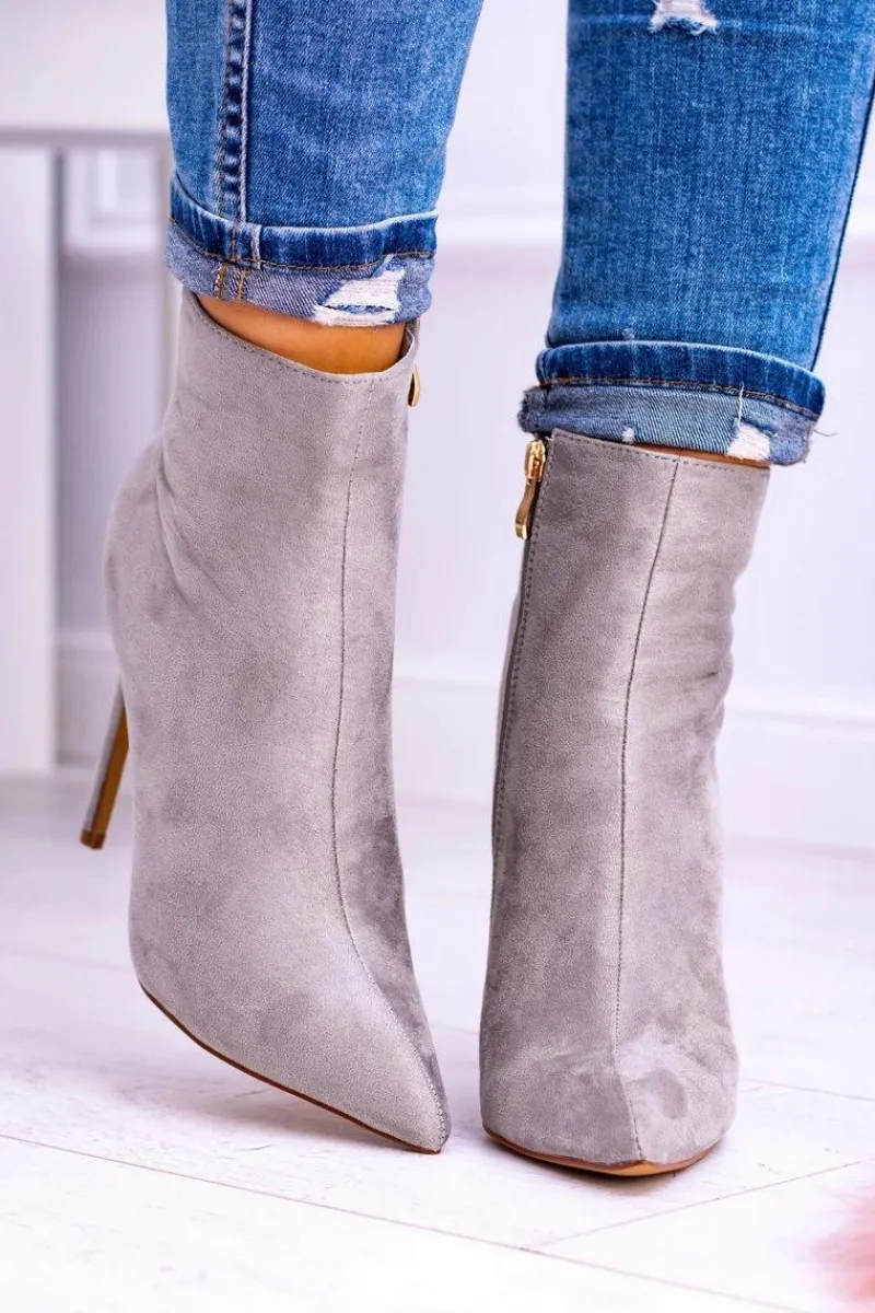 Best Boto Lu Boo Szare Zamszowe Botki na Szpilce Veneci