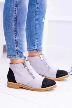 Best Boto Lu Boo Szare Zamszowe Botki Z Suwakami Inez