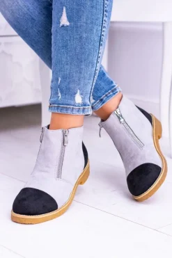 Best Boto Lu Boo Szare Zamszowe Botki Z Suwakami Inez