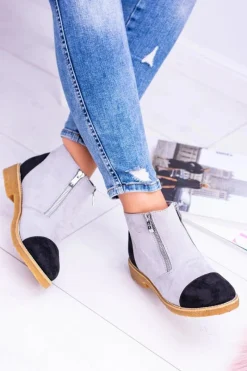 Best Boto Lu Boo Szare Zamszowe Botki Z Suwakami Inez