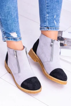 Best Boto Lu Boo Szare Zamszowe Botki Z Suwakami Inez