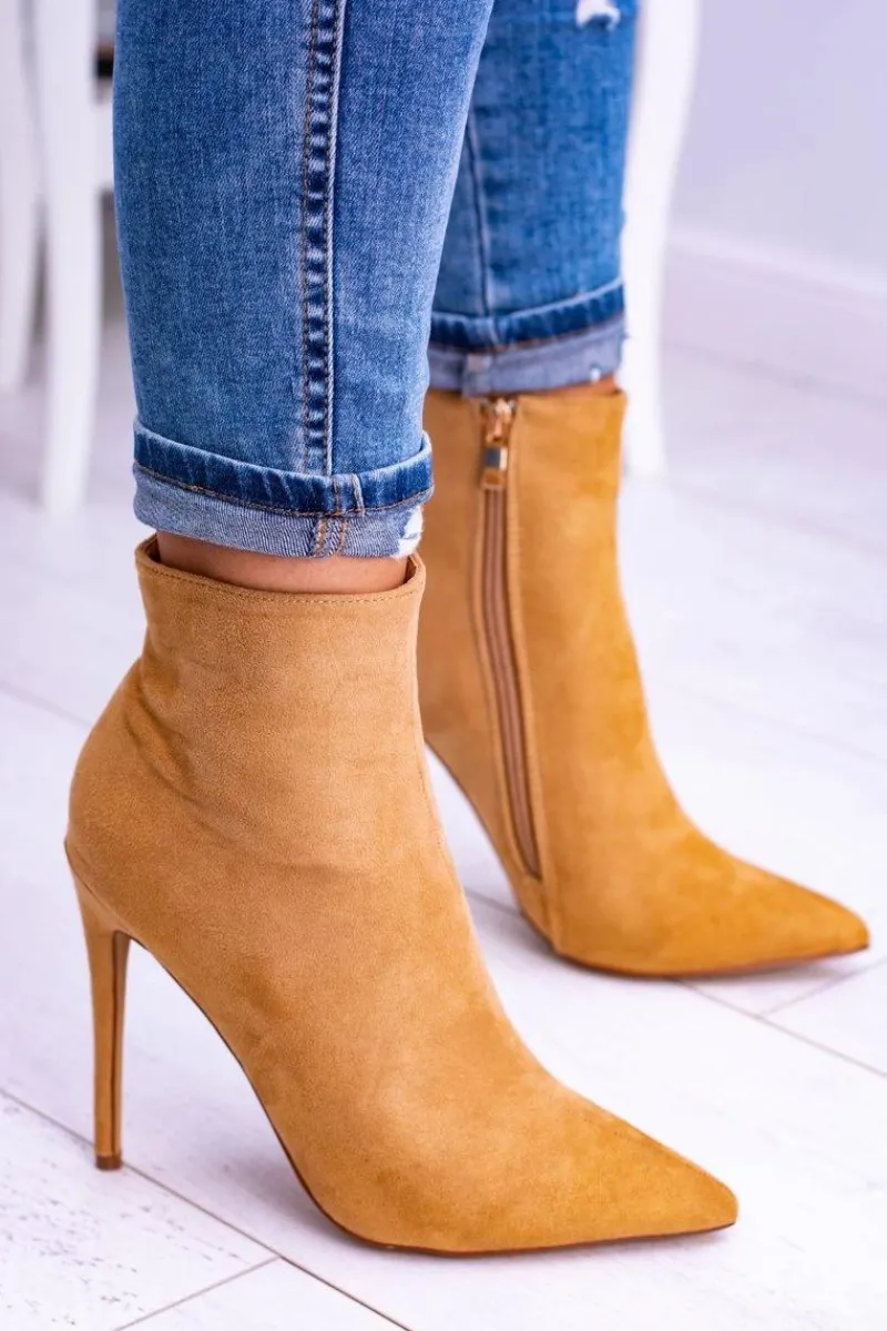 Brązowe I Beżowe Botki|Czarne Botki>Boto Lu Boo Zamszowe Botki na Szpilce Camel Veneci