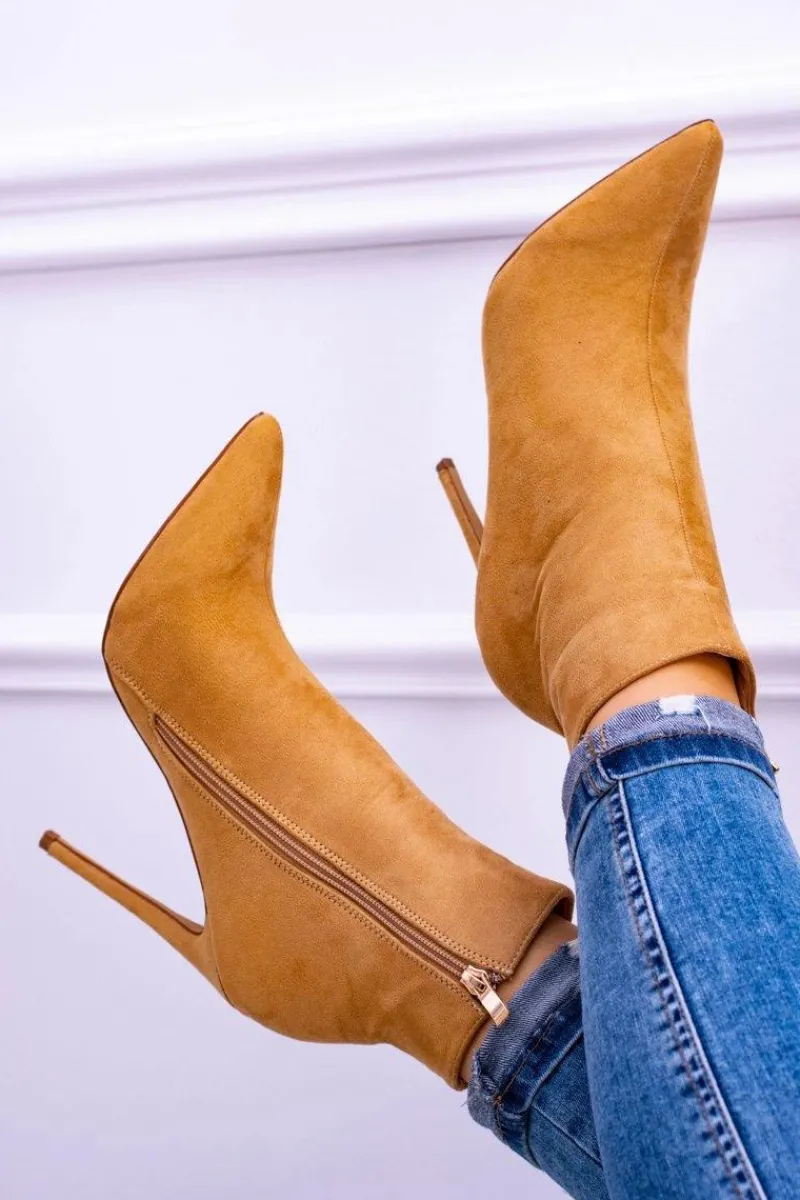 Brązowe I Beżowe Botki|Czarne Botki>Boto Lu Boo Zamszowe Botki na Szpilce Camel Veneci