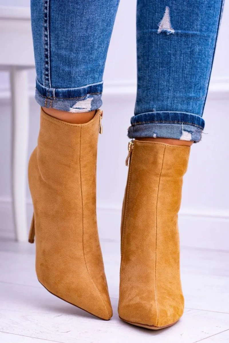 Brązowe I Beżowe Botki|Czarne Botki>Boto Lu Boo Zamszowe Botki na Szpilce Camel Veneci