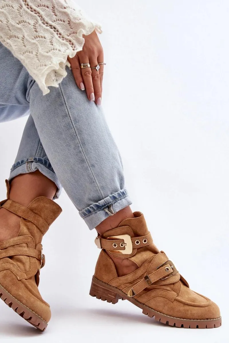 Clearance Boto Lu Boo Zamszowe Botki Z Wycięciami Camel Rock Girl Brązowy