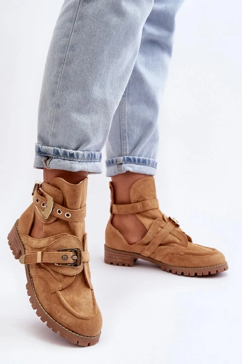 Clearance Boto Lu Boo Zamszowe Botki Z Wycięciami Camel Rock Girl Brązowy