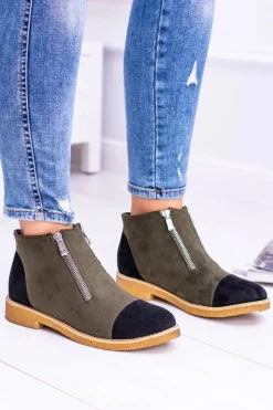 New Boto Lu Boo Zamszowe Oliwkowe Botki Z Suwakami Inez