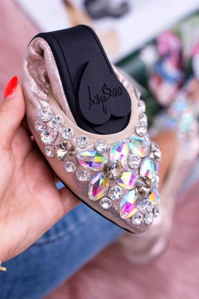 Boto Lu Boo Złote Balerinki na Gumce Kamienie Even