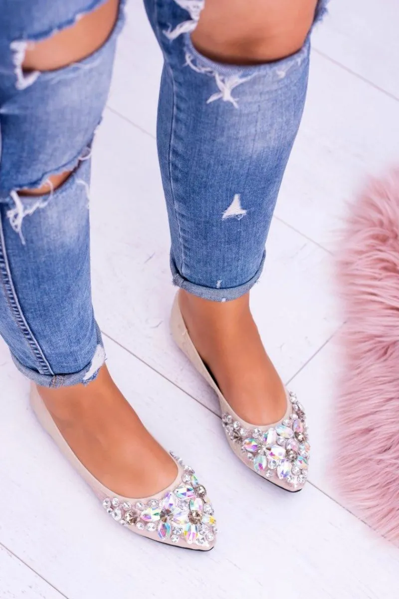 Boto Lu Boo Złote Balerinki na Gumce Kamienie Even