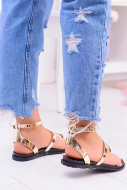 Boto Lu Boo Złote Lustrzane Sandałki Rzymianki Japonki