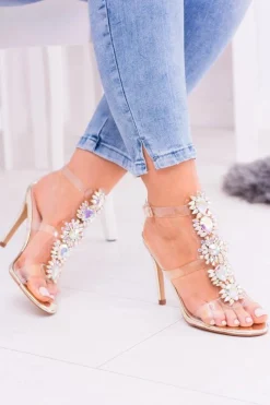 Sandały Na Obcasie>Boto Lu Boo Złote Sandały Na Szpilce Cyrkonie Serenada