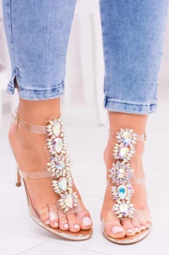 Sandały Na Obcasie>Boto Lu Boo Złote Sandały Na Szpilce Cyrkonie Serenada