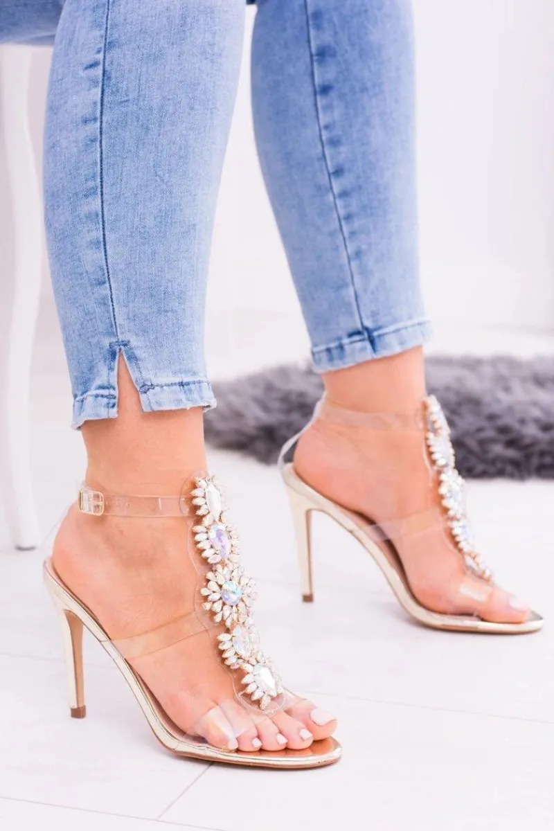 Sandały Na Obcasie>Boto Lu Boo Złote Sandały Na Szpilce Cyrkonie Serenada