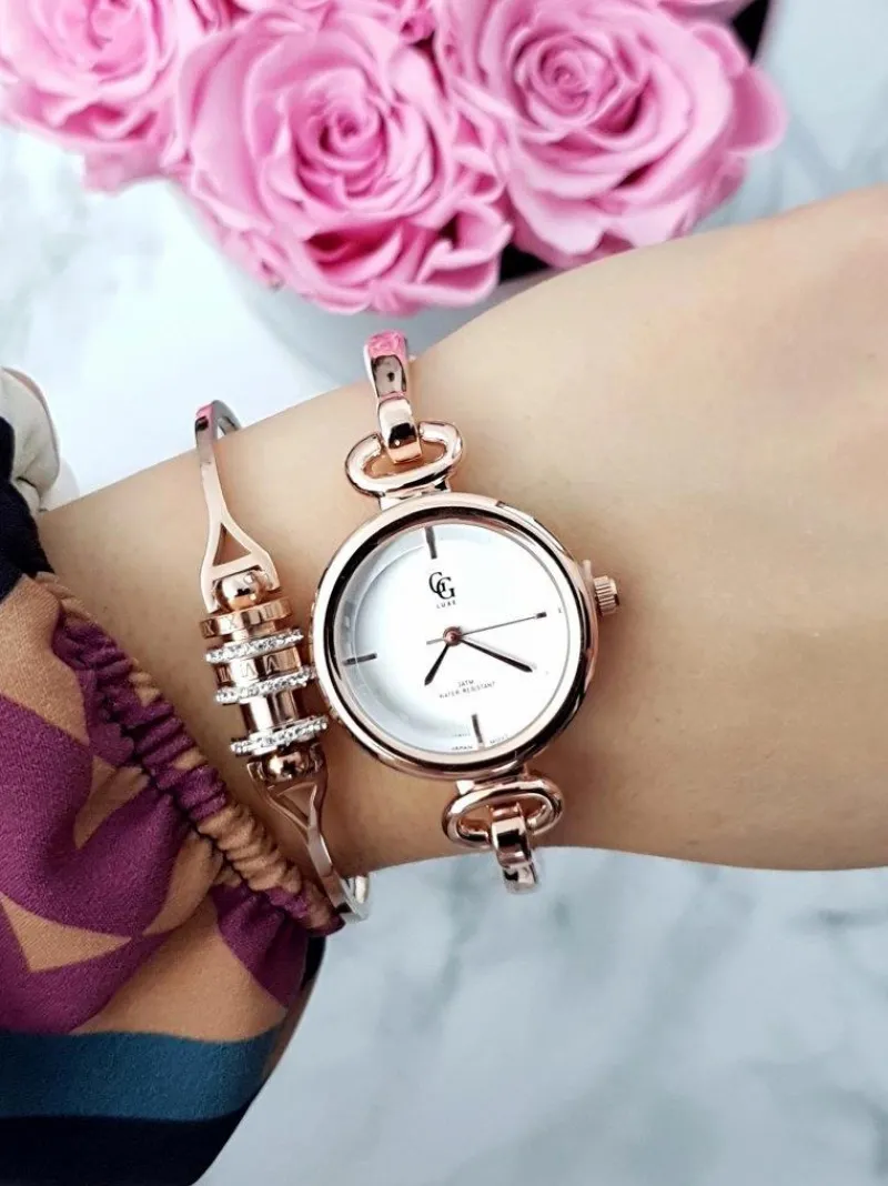 Outlet Luxe Damski Zegarek Na Bransolecie Różowe Złoto Mega Zegarki