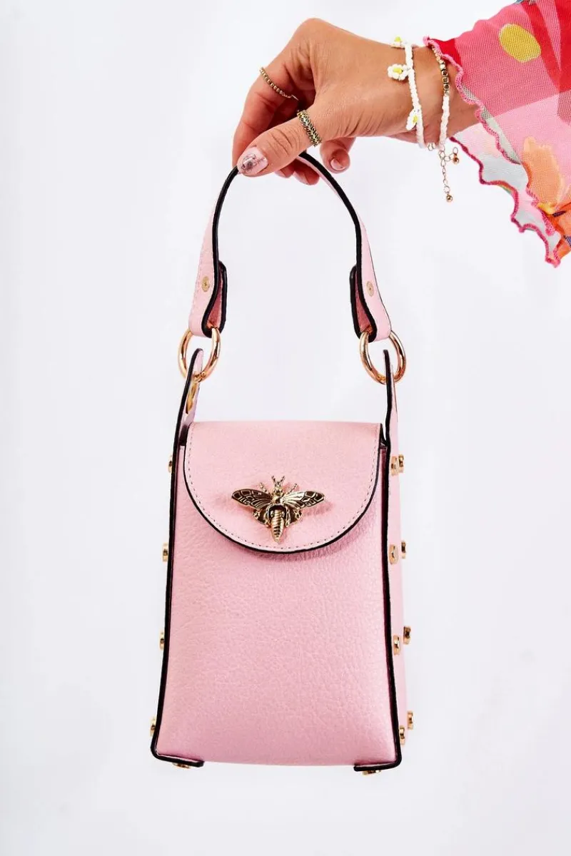 New Mała Damska Torebka Z Ozdobą Różowa Ellies Listonoszki