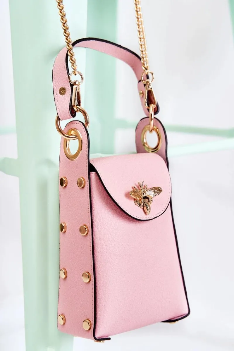 New Mała Damska Torebka Z Ozdobą Różowa Ellies Listonoszki