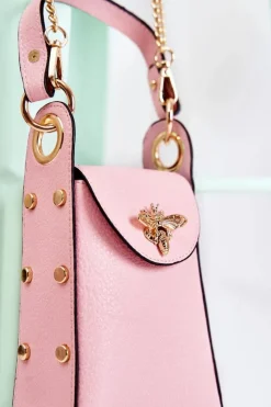 New Mała Damska Torebka Z Ozdobą Różowa Ellies Listonoszki