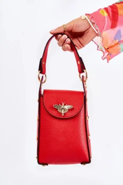 Clearance Mała Damska Torebka Z Ozdobą Czerwona Ellies Listonoszki
