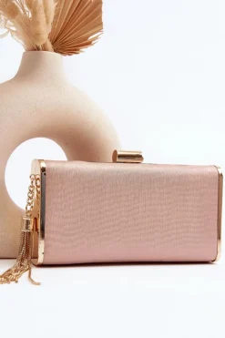 Outlet Mała Torebka Wizytowa Z Frędzlem Chionon Różowe Złoto Kopertówki