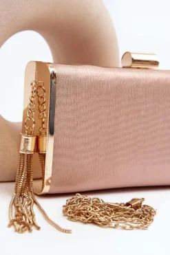 Outlet Mała Torebka Wizytowa Z Frędzlem Chionon Różowe Złoto Kopertówki