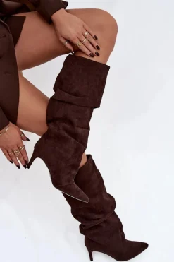 Kozaki Ocieplane|Kozaki Na Szpilce></noscript>Boto Marszczone Kozaki Na Szpilce Z Eko Zamszu Ocieplane Czekoladowe Mavella Brązowy