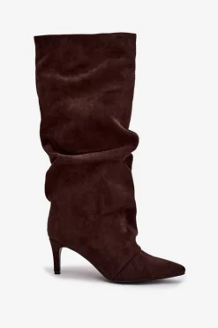 Kozaki Ocieplane|Kozaki Na Szpilce></noscript>Boto Marszczone Kozaki Na Szpilce Z Eko Zamszu Ocieplane Czekoladowe Mavella Brązowy